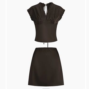 Lace Trim Satin Skirt Set